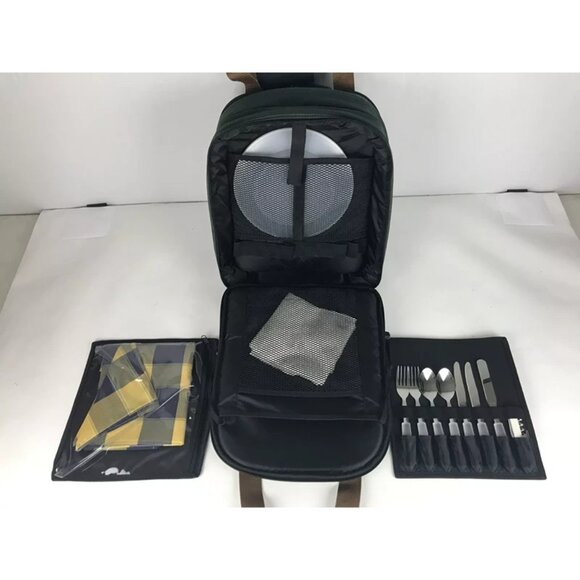 Harry & David Unisex Adults Green‎ Brown Insulated Picnic Backpack Service For 3 - Picture 9 of 10